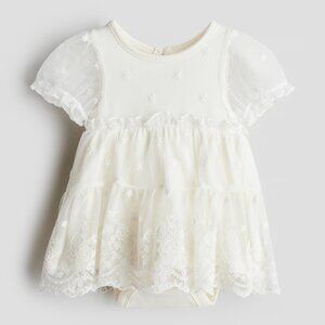 H&M Embroidered Mesh Bodysuit Dress - white 6M (like new)